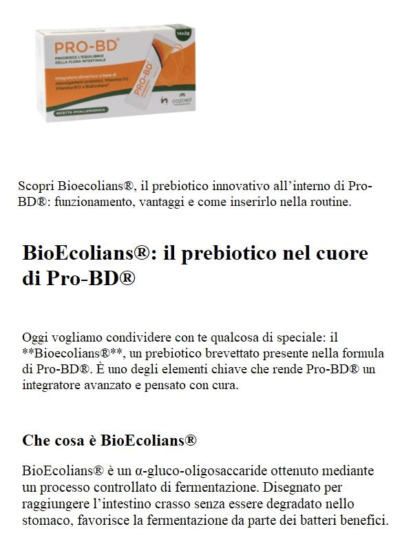 🔬 Scopri BioEcolians®: il prebiotico innovativo al cuore di Pro-BD®