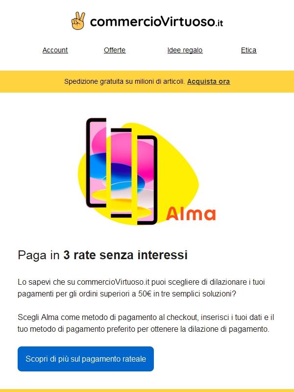 Paga in 3 rate senza interessi