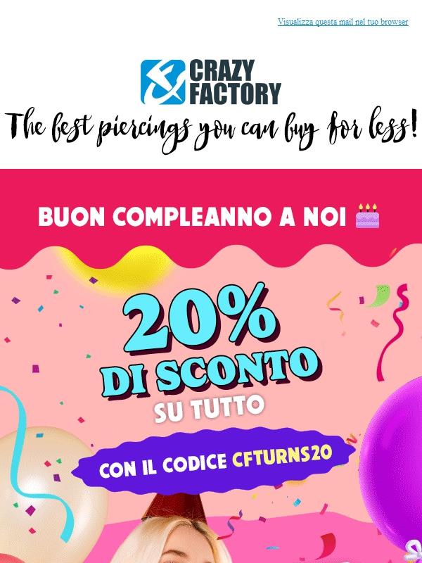 🎁 20% di sconto su tutto perché abbiamo compiuto 20 anni,