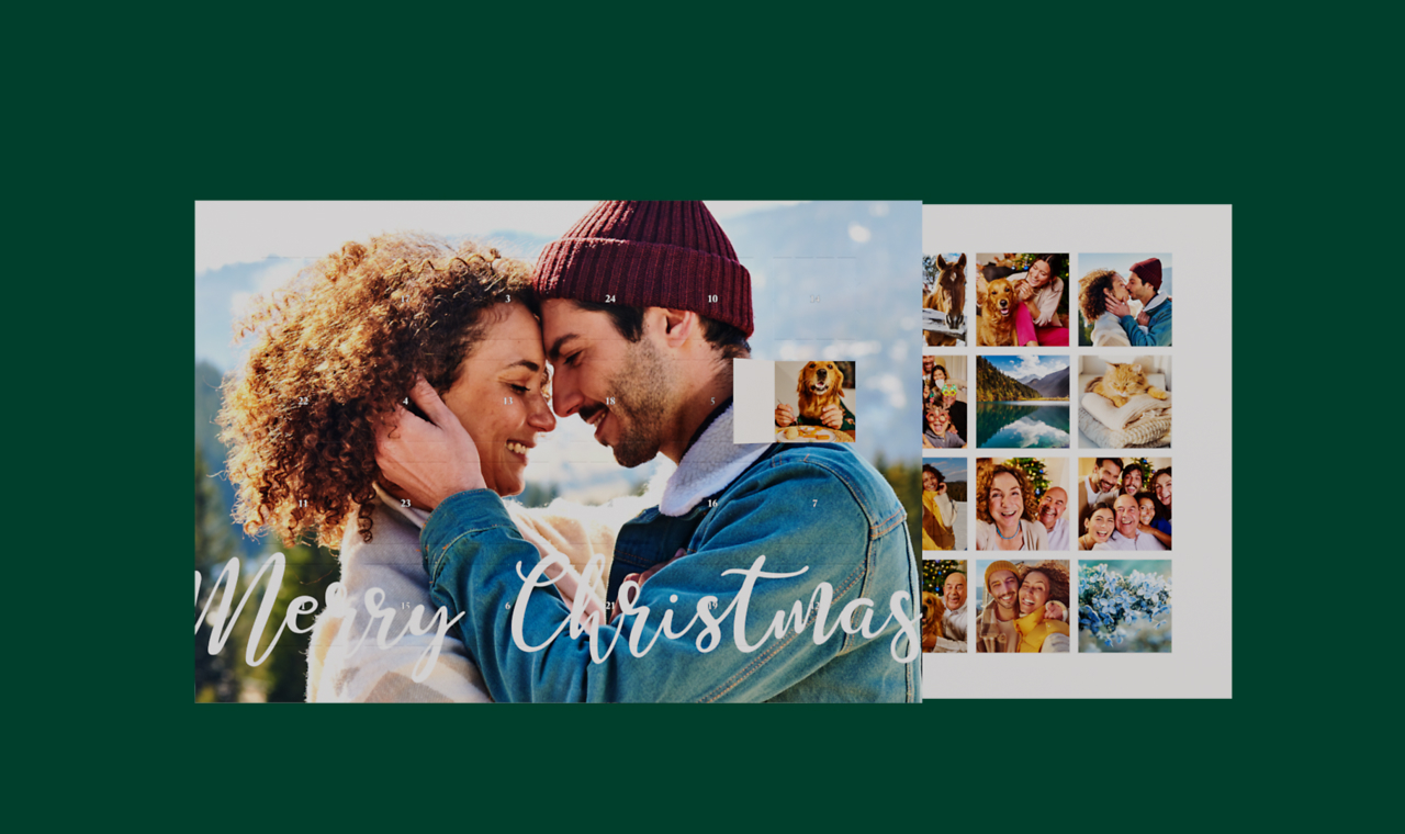 Calendario dell'Avvento con le foto dietro alle finestrelle 