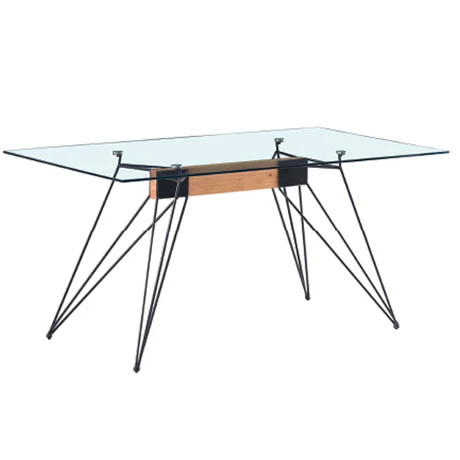 Tavolo da Pranzo, Top in Vetro Temperato, Gambe in Metallo Verniciato, Rettangolare 160x85x76 cm
