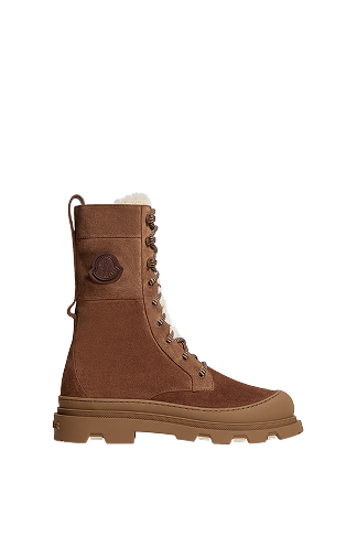 Stivali stringati alti Vera in pelle scamosciata e shearling