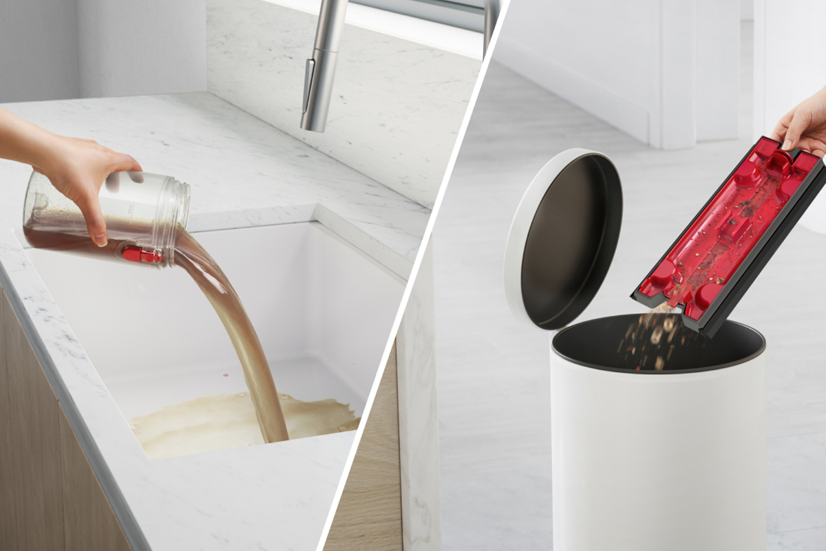 Two different shots –one of emptying the Dirty water tank, and the other shows emptying the Debris tray.