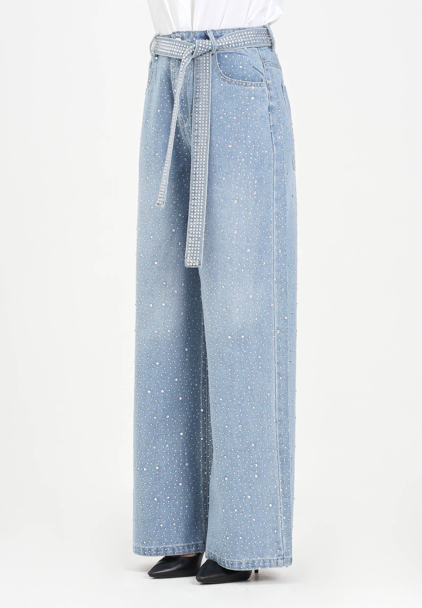 Image of ODI ODI Jeans palazzo Murano in denim chiaro da donna impreziositi da strass