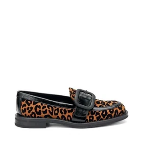 Mocassini Frau Donna in Pelle Leopardo Animalier con Fibbia