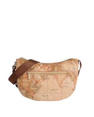 Image of Alviero Martini Prima Classe - Tracolla a mezzaluna media in tessuto soft Geo Classic Highland Soft