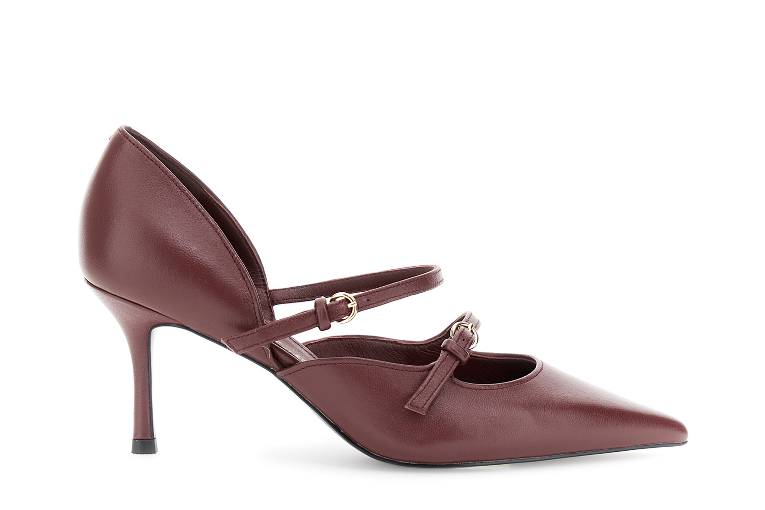 Image of décolleté in pelle con doppio laccino bordeaux