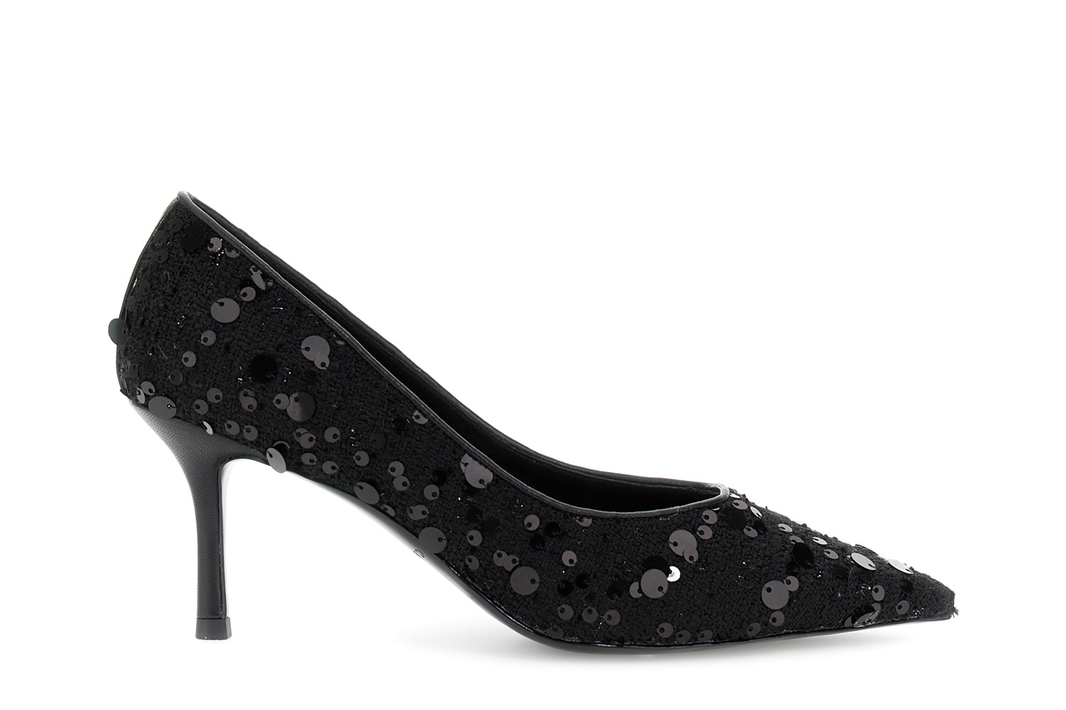 Image of décolleté in tessuto bouclé con paillettes nero