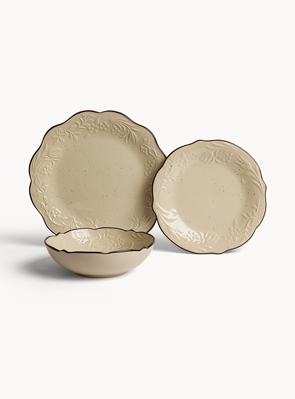 Piatto piano in stoneware con filo marrone