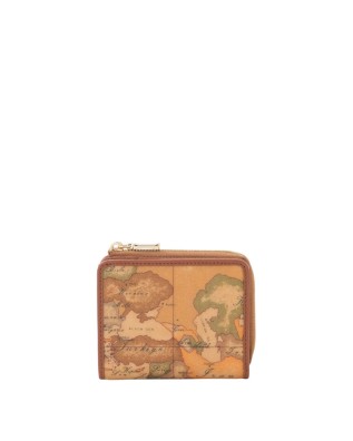 Image of Alviero Martini Prima Classe - Portafoglio zip-fold piccolo in tessuto goffrato Geo Classic