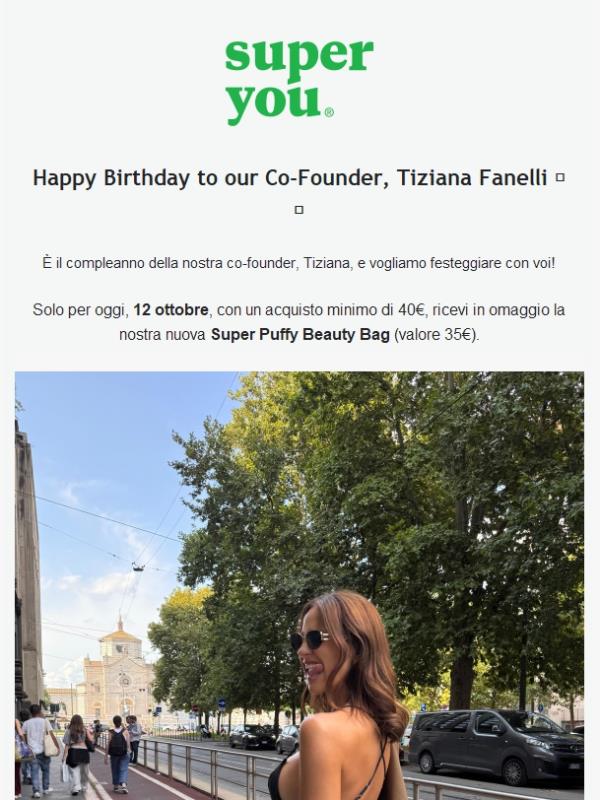 🎂 È il compleanno della nostra co-founder! Solo per oggi la Puffy Bag è in regalo 🎁