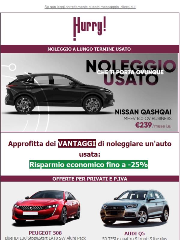 💲FINO al -25% sul NOLEGGIO DI UN' AUTO USATA🚘: Qashqai, 508, X3, e tante altre!