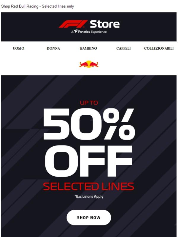 Up to 50% off your F1 team!