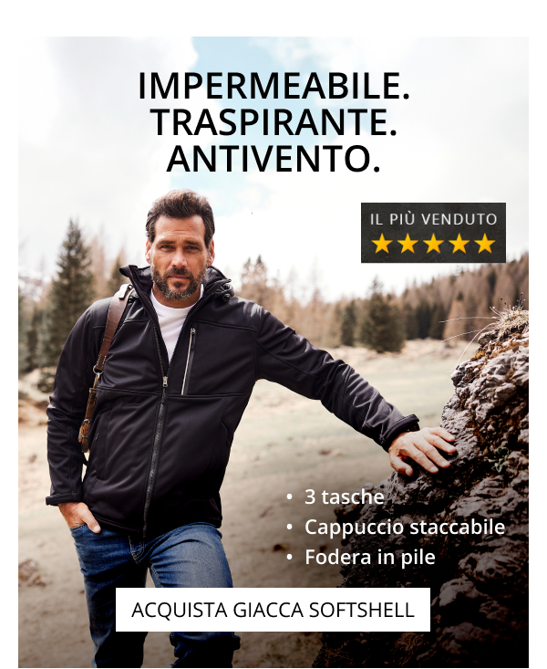 Giacca in softshell antivento e idrorepellente, fino alla tg. 8XL