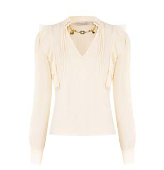 Blusa Beige Chiaro con Rouche e catena Dorata
