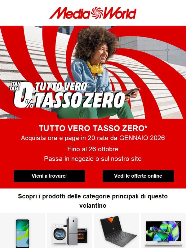 TASSO ZERO in 20 rate e paghi da gennaio 2026!