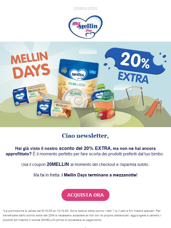 ⏰Ultime ore! Approfitta del 20% EXTRA!