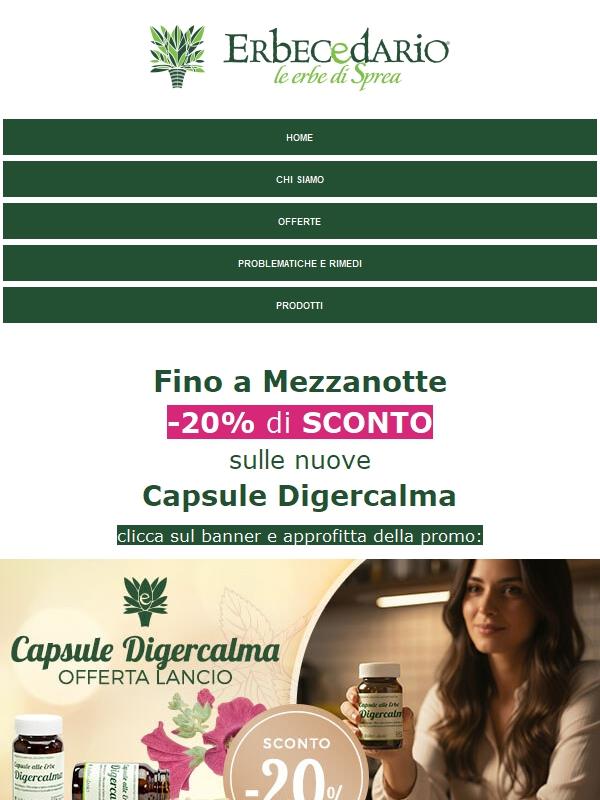 ⏰Fino a mezzanotte:  -20% sulle nuove Capsule Digercalma 💊🌿
