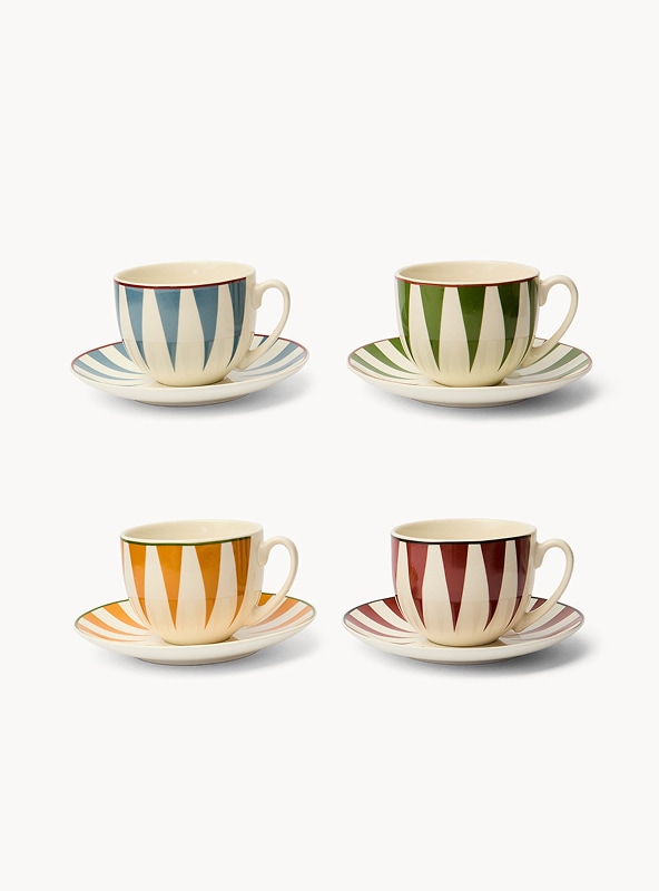 Set 4 tazze tè in new bone china a righe