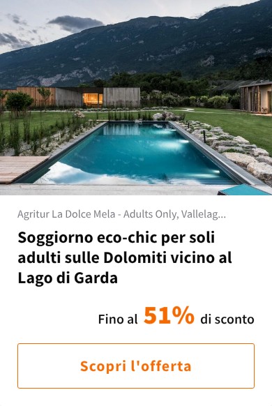 Soggiorno eco-chic per soli adulti sulle Dolomiti vicino al Lago di Garda