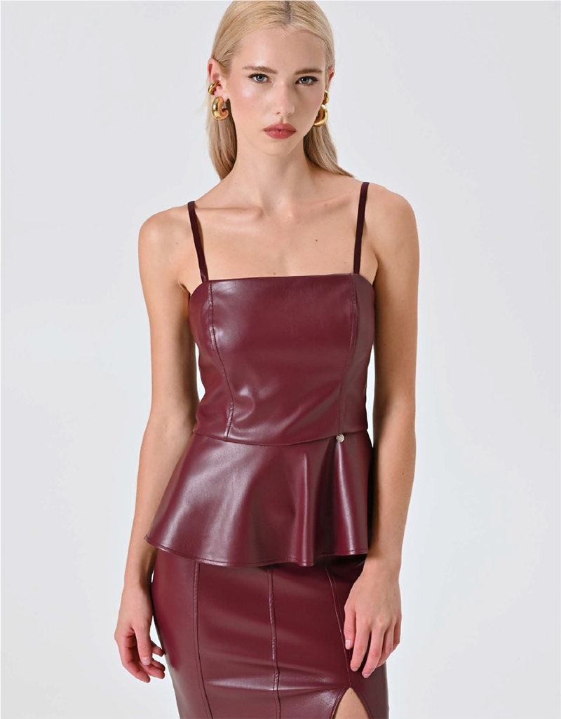 Top Bustier in Simil Pelle Bordeaux