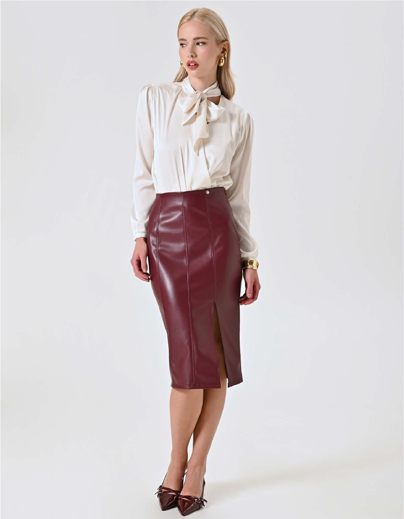 Gonna Tubino in Simil Pelle Bordeaux