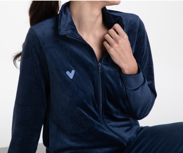 homewear indossato donna aperto in ciniglia, blu notte