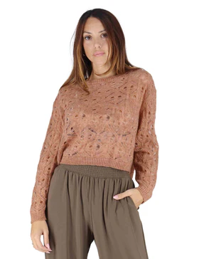 Maglioni in lana cipria effetto pizzo Donna 3W25-MAIS SHAG RUST