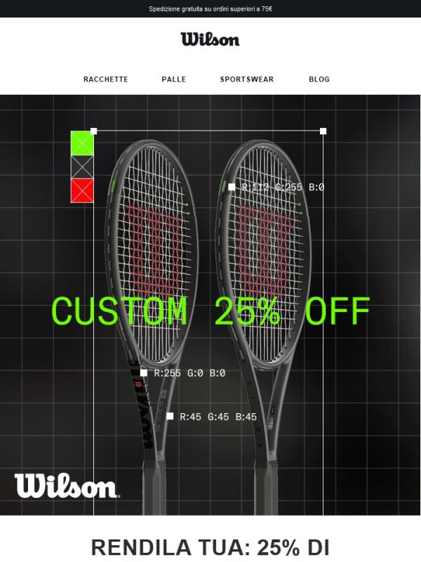 25% di sconto sulle racchette personalizzate