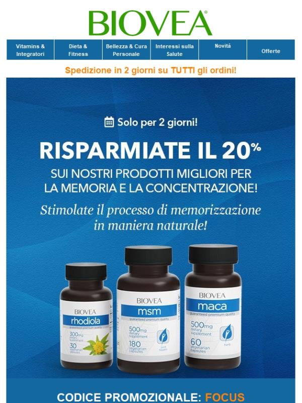 Concentratevi su questa offerta del 20% di sconto sui prodotti per la memoria e la lucidità mentale!