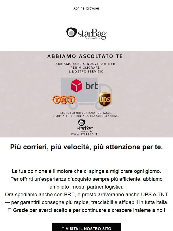 🚚 Nuovi corrieri per te: consegne più rapide e affidabili!