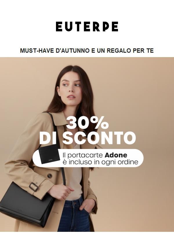 30% su tutte le borse e portacarte in regalo 🎁