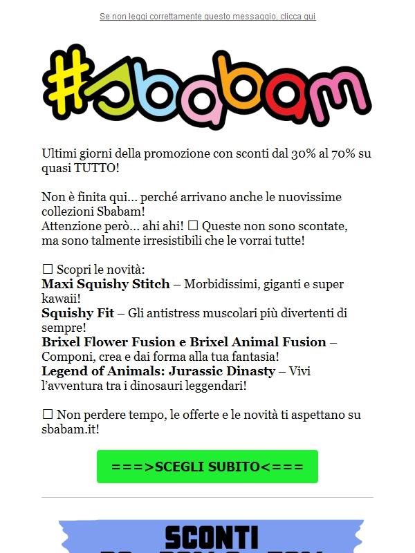 Un mese incredibile con Sbabam! Fino al 70% di sconto e tante novità imperdibili