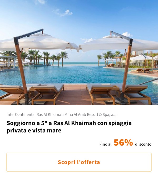 Soggiorno a 5* a Ras Al Khaimah con spiaggia privata e vista mare