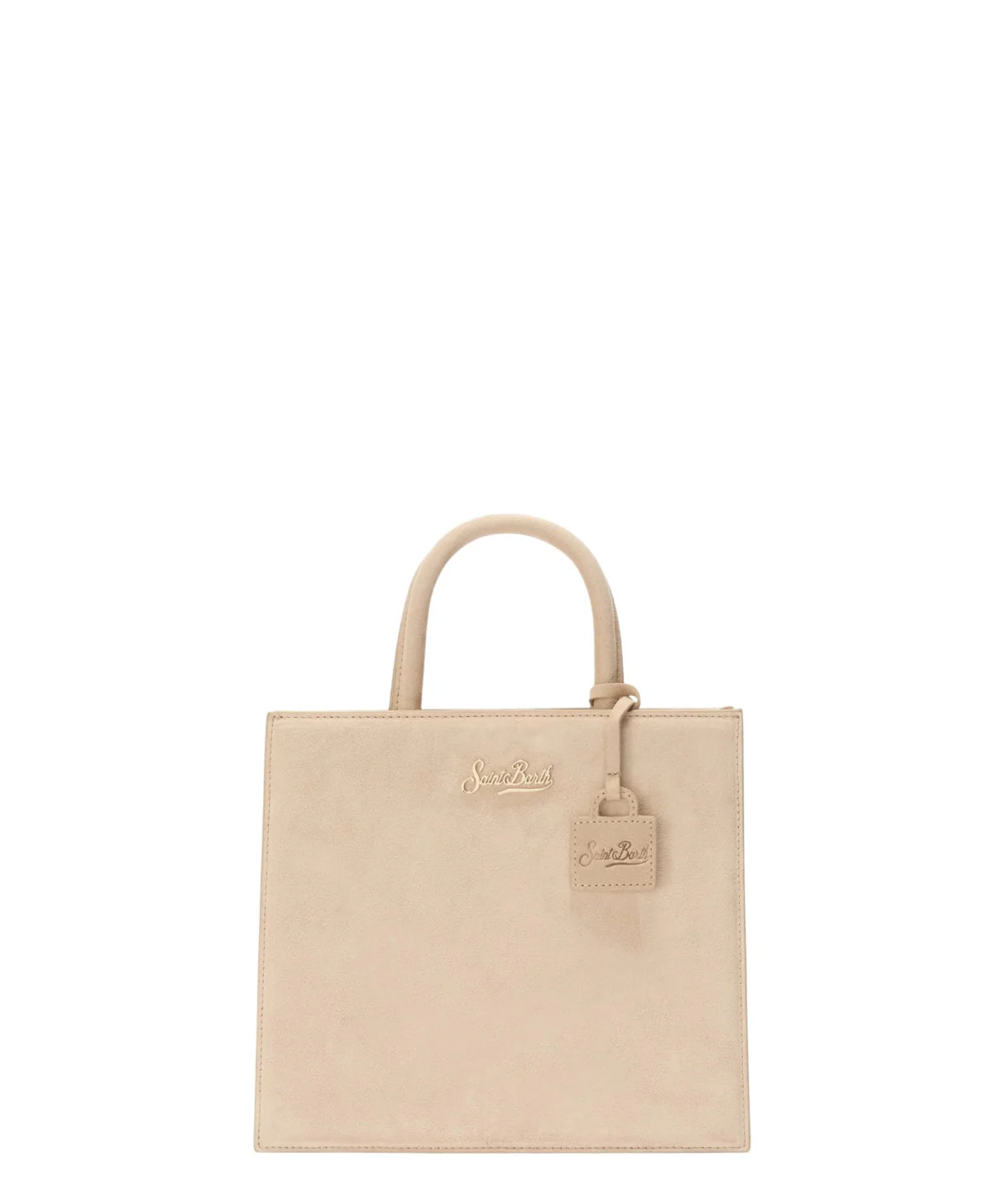 Image of Shop Bag Midi in pelle scamosciata beige con tracolla removibile