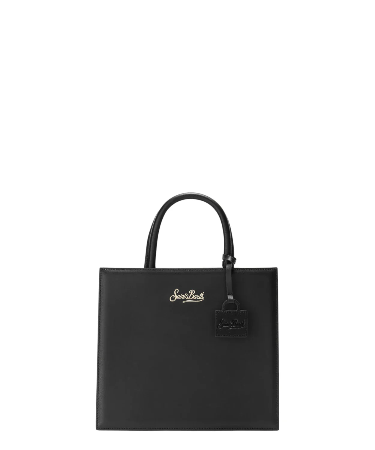 Image of Shop Bag Midi in pelle nera con tracolla removibile