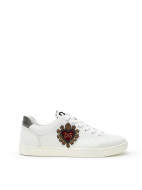 Sneakers in Pelle Bianca con Stemma DG Applicato Dolce & Gabbana