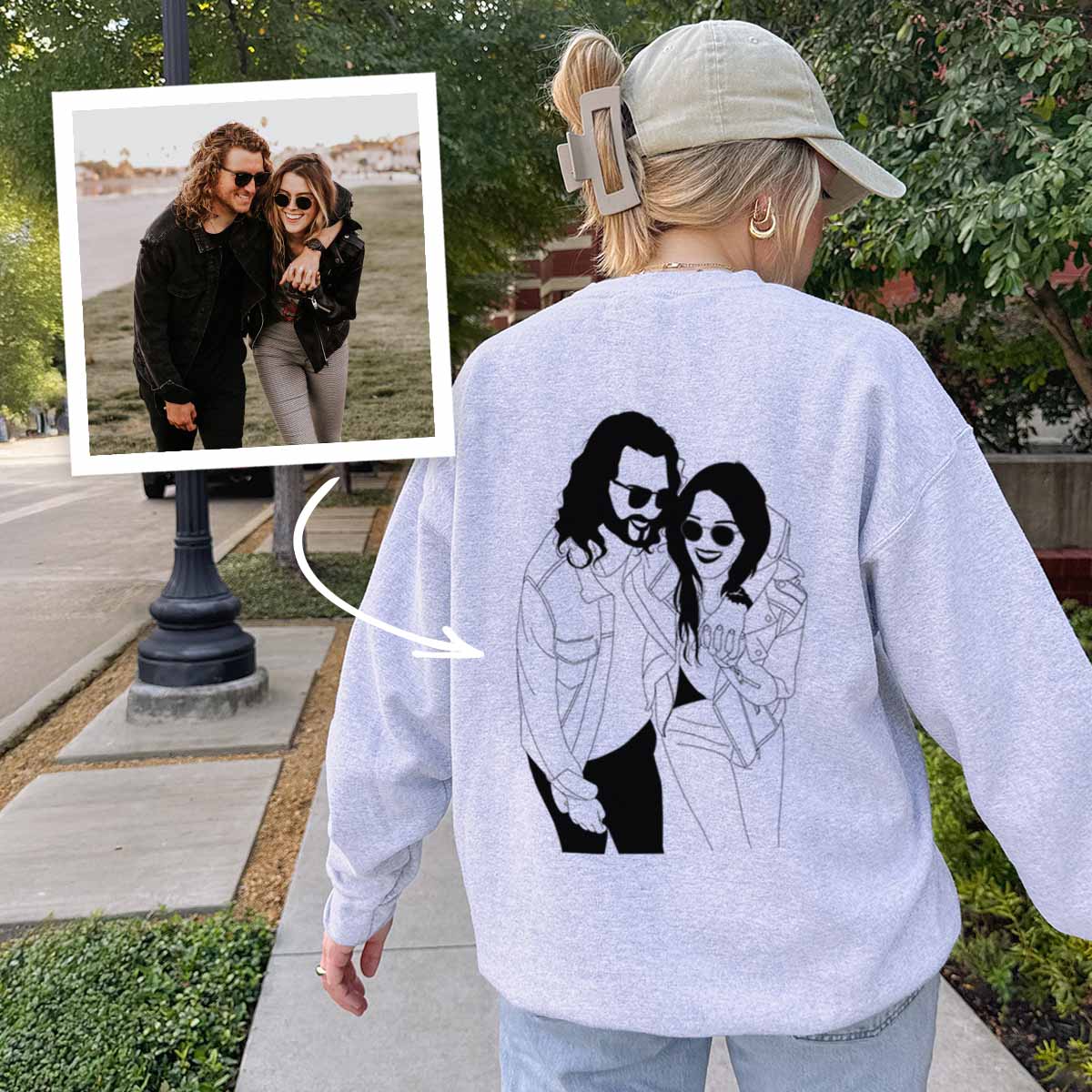 Image of Felpa Personalizzata con Ritratto in stile Disegno Lineare di 2 Persone