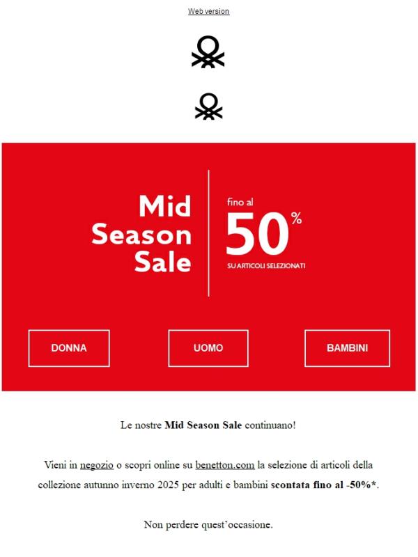 Sconti fino al -50%: le Mid Season Sale continuano