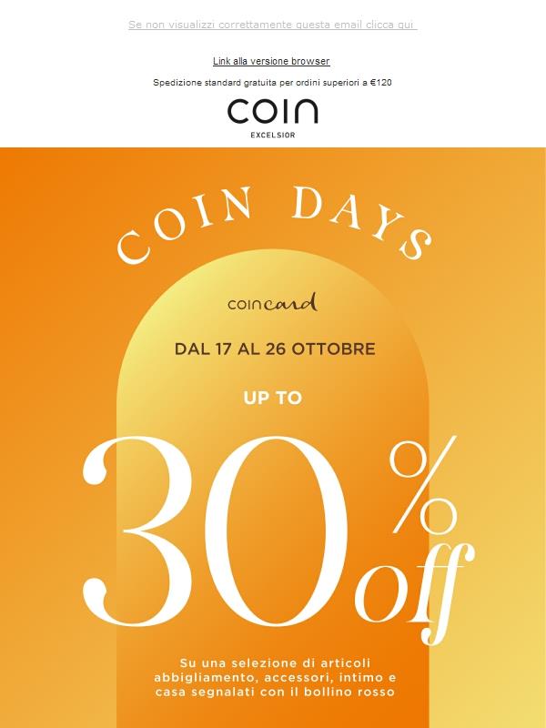 Coin Days: fino al 30% di sconto per te!