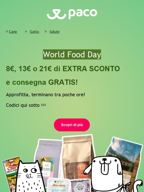 Hai già usato i codici del World Food Day? Terminano a mezzanotte 🥣
