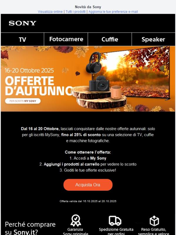 🍂 OFFERTE D'AUTUNNO:  fino al 25% di sconto su TV, cuffie e fotocamere!