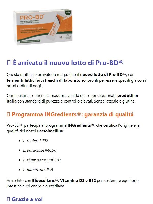 👉 È arrivato il nuovo lotto fresco di Pro-BD® Grazie a Voi!