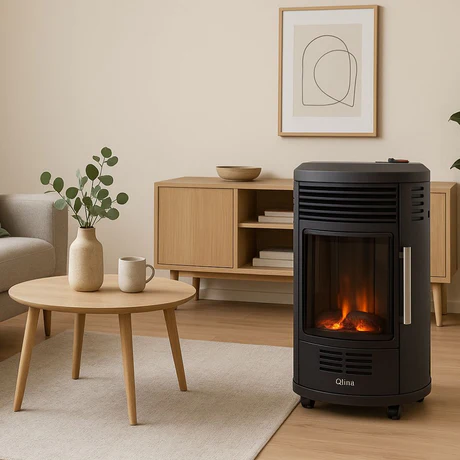 Stufa a Gas Portatile con Ruote, Basso Consumo, Fiamma Viva Riscalda fino 44 m2