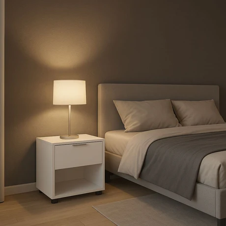 Comodino camera da letto 1 cassetto 1 vano a vista, Tavolino da Notte 38x35x44 cm - Bianco