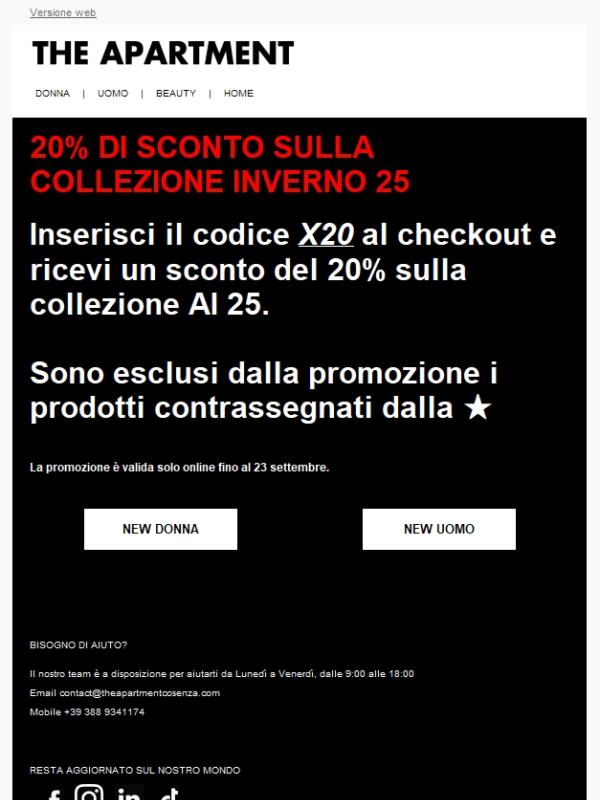 speciale promo 20% sulla collezione Autunno inverno 25