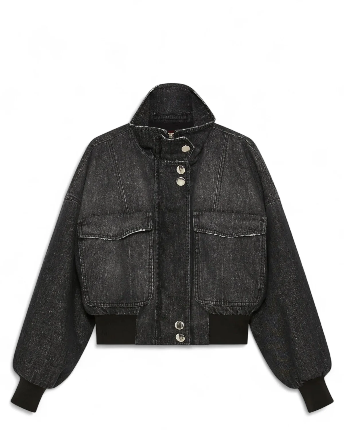 Image of Bomber crop in denim con maxi tasche
