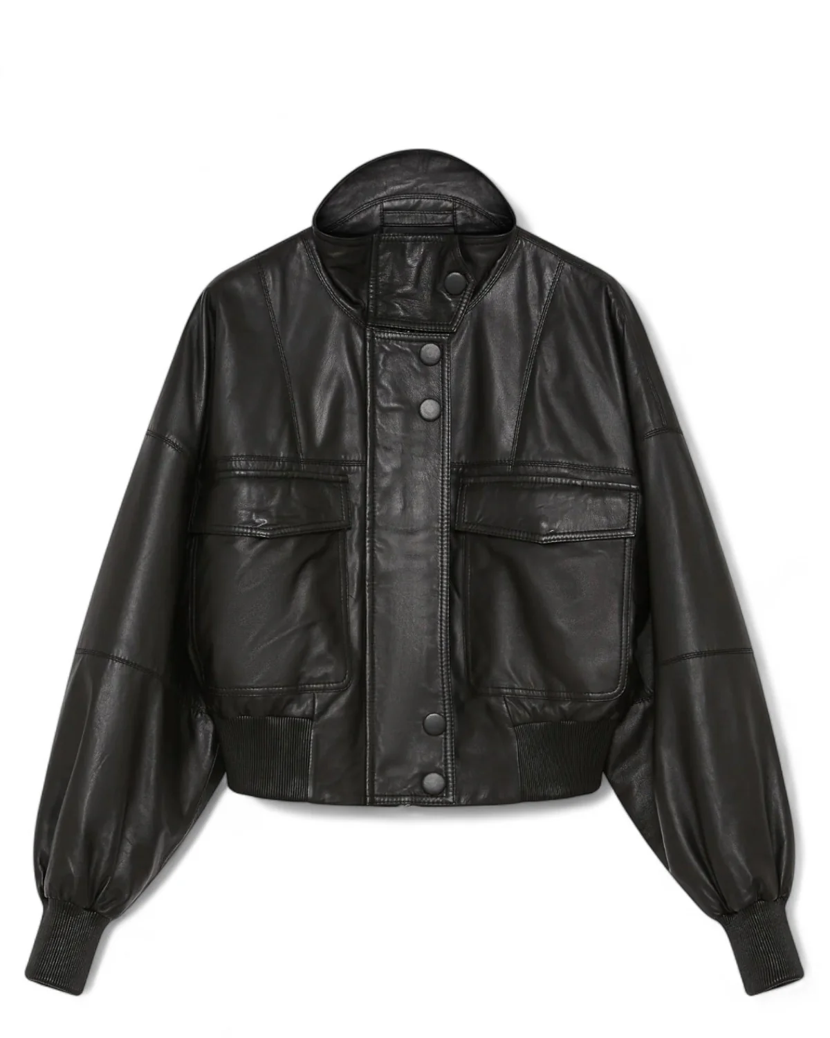 Image of Bomber in pelle imbottita crop 