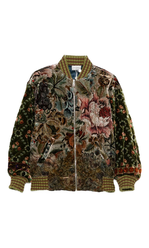 Printed silk blend bomber jacket
