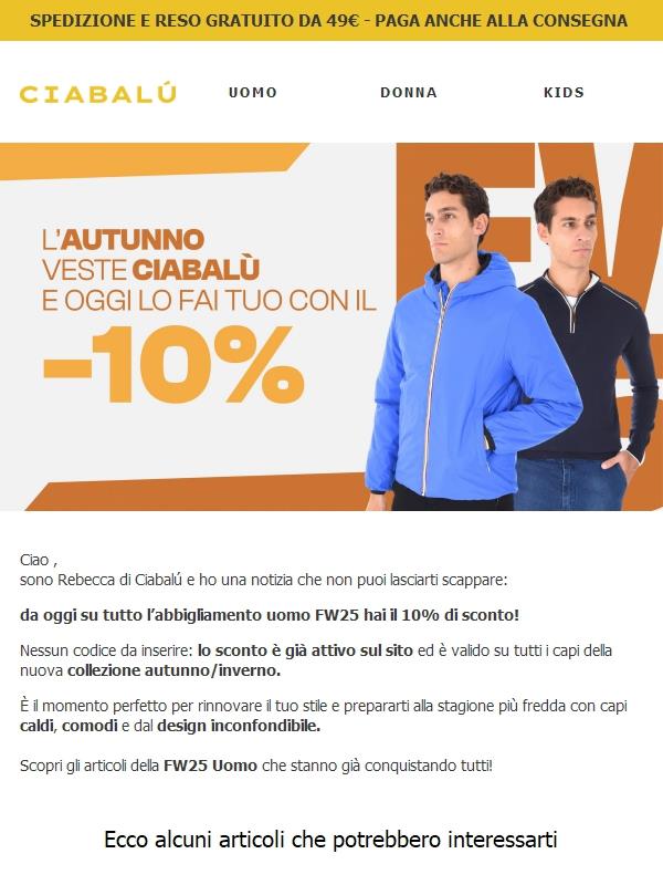 🍂 L’autunno veste Ciabalù: -10% su tutta la collezione Uomo